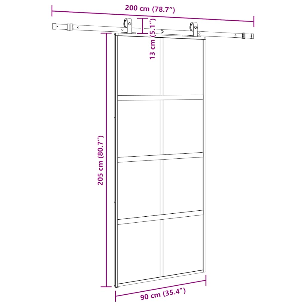 vidaXL Sliding Door with Hardware Set Black 90x205 cm Tempered Glass