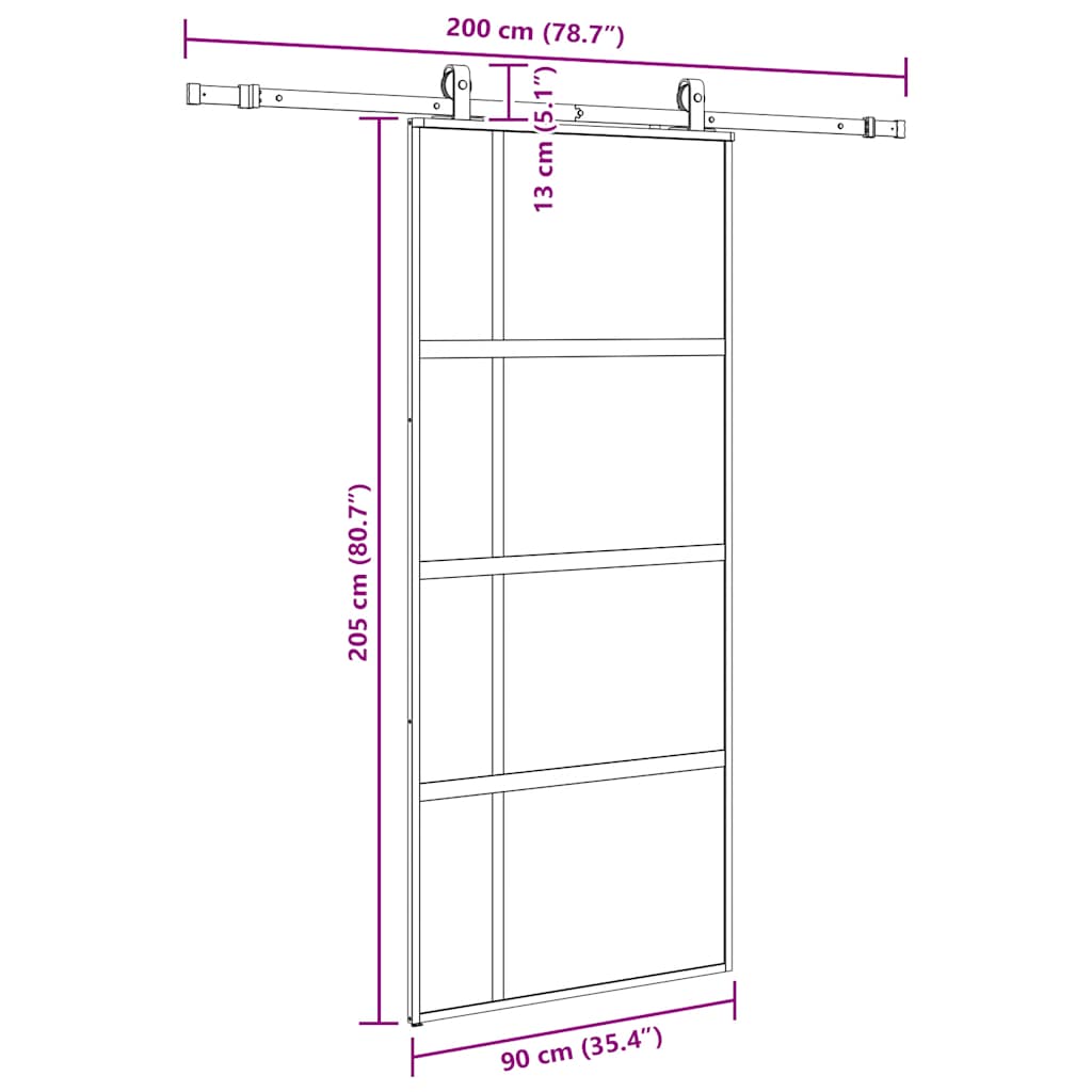 vidaXL Sliding Door with Hardware Set Black 90x205 cm Tempered Glass