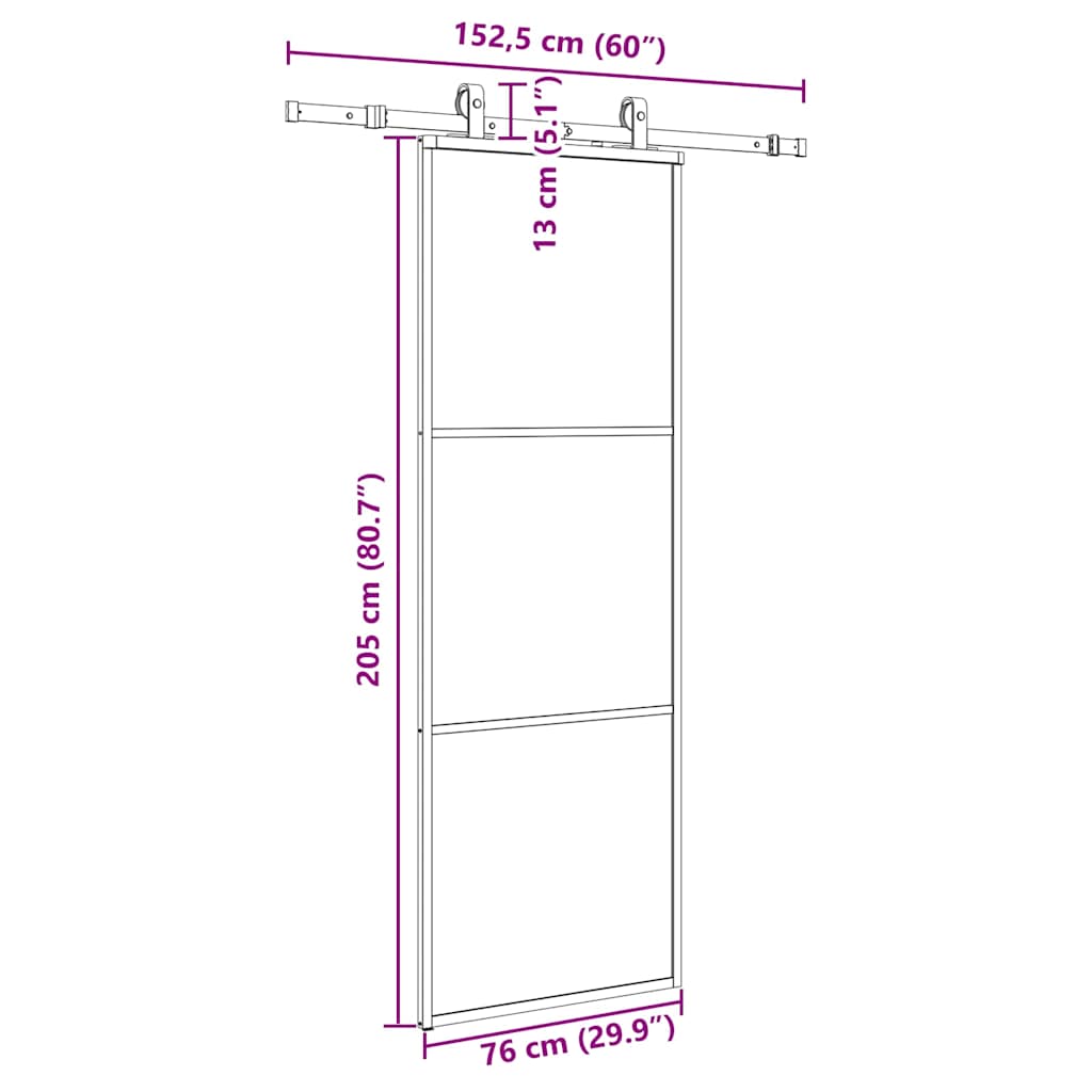 vidaXL Sliding Door with Hardware Set Black 76x205 cm ESG Glass