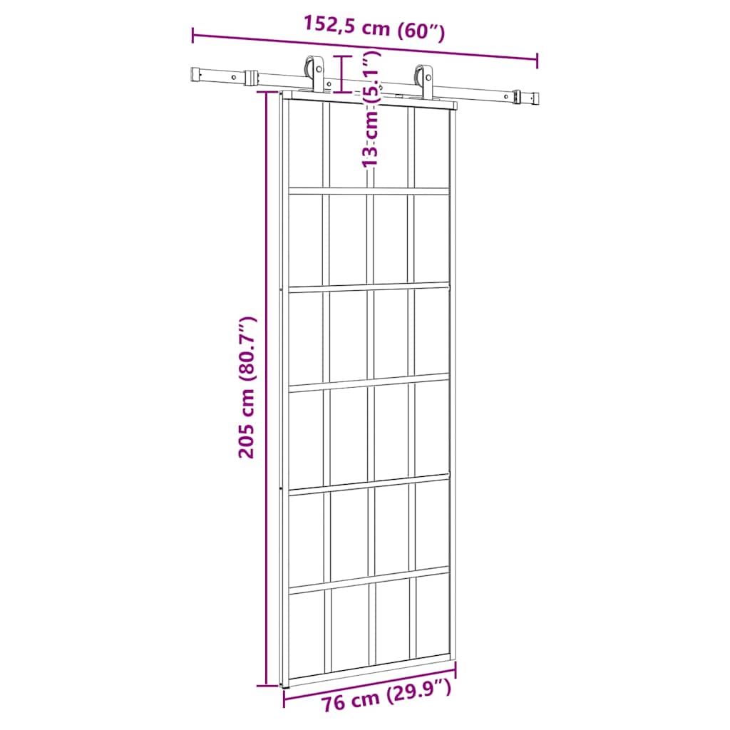 vidaXL Sliding Door with Hardware Set Black 76x205 cm ESG Glass