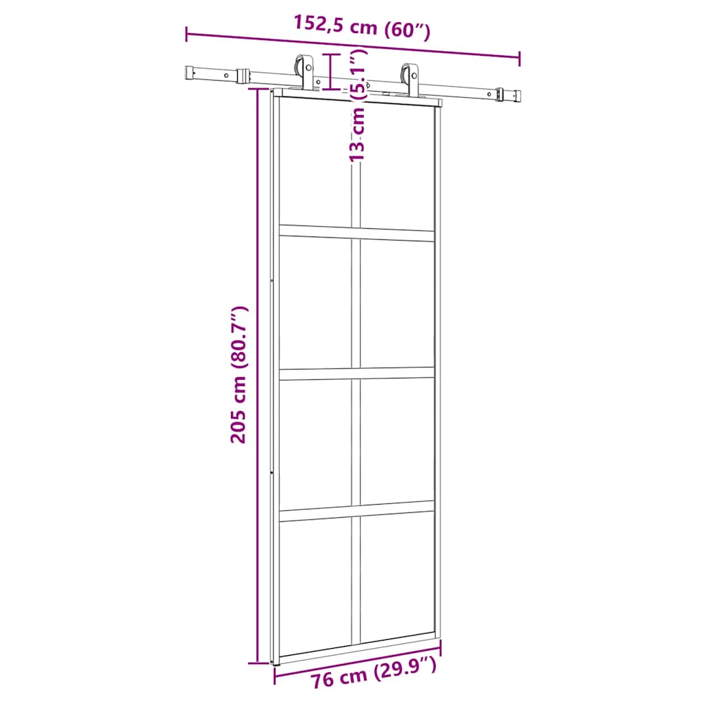 vidaXL Sliding Door with Hardware Set Black 76x205 cm Tempered Glass