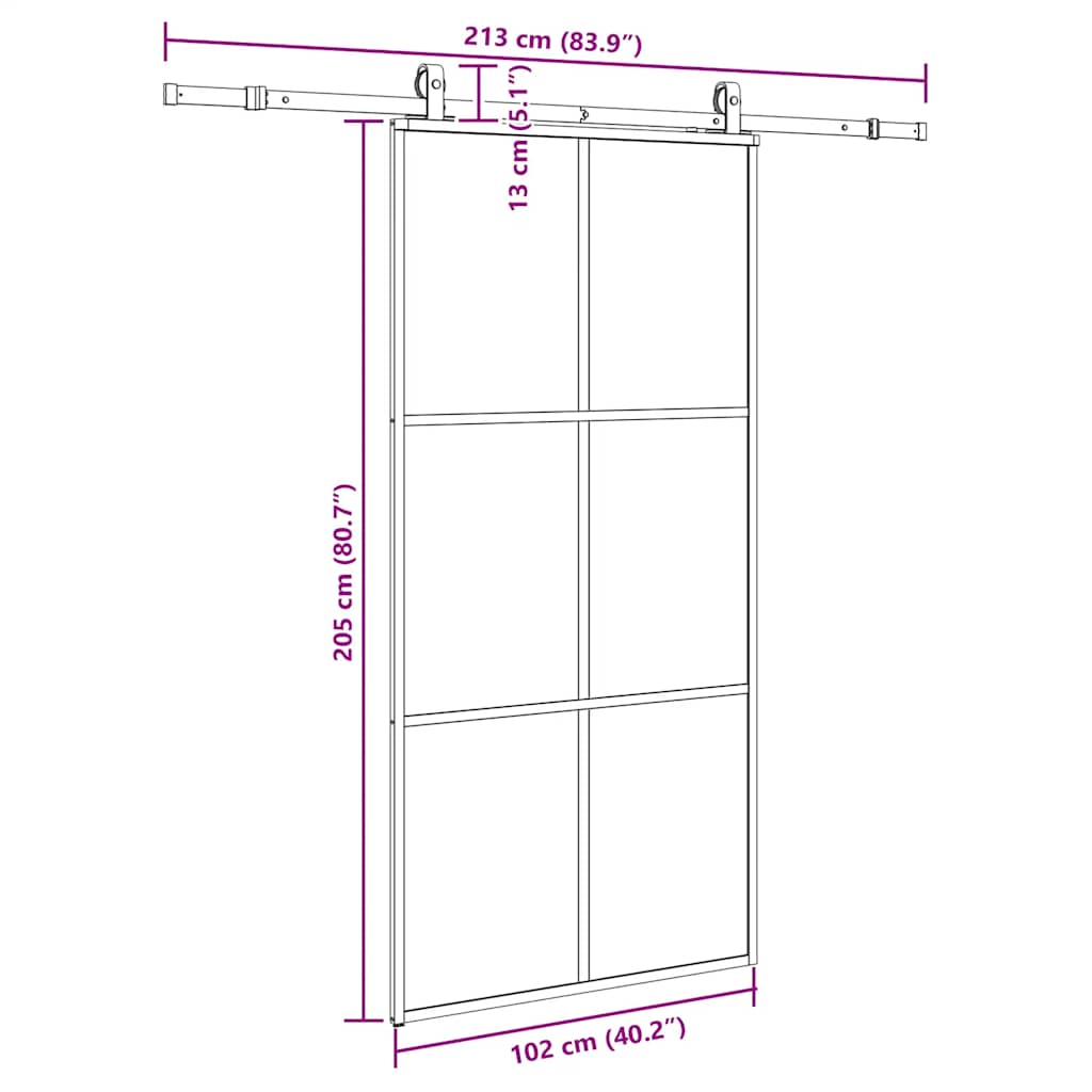 vidaXL Sliding Door with Hardware Set Black 102x205 cm ESG Glass