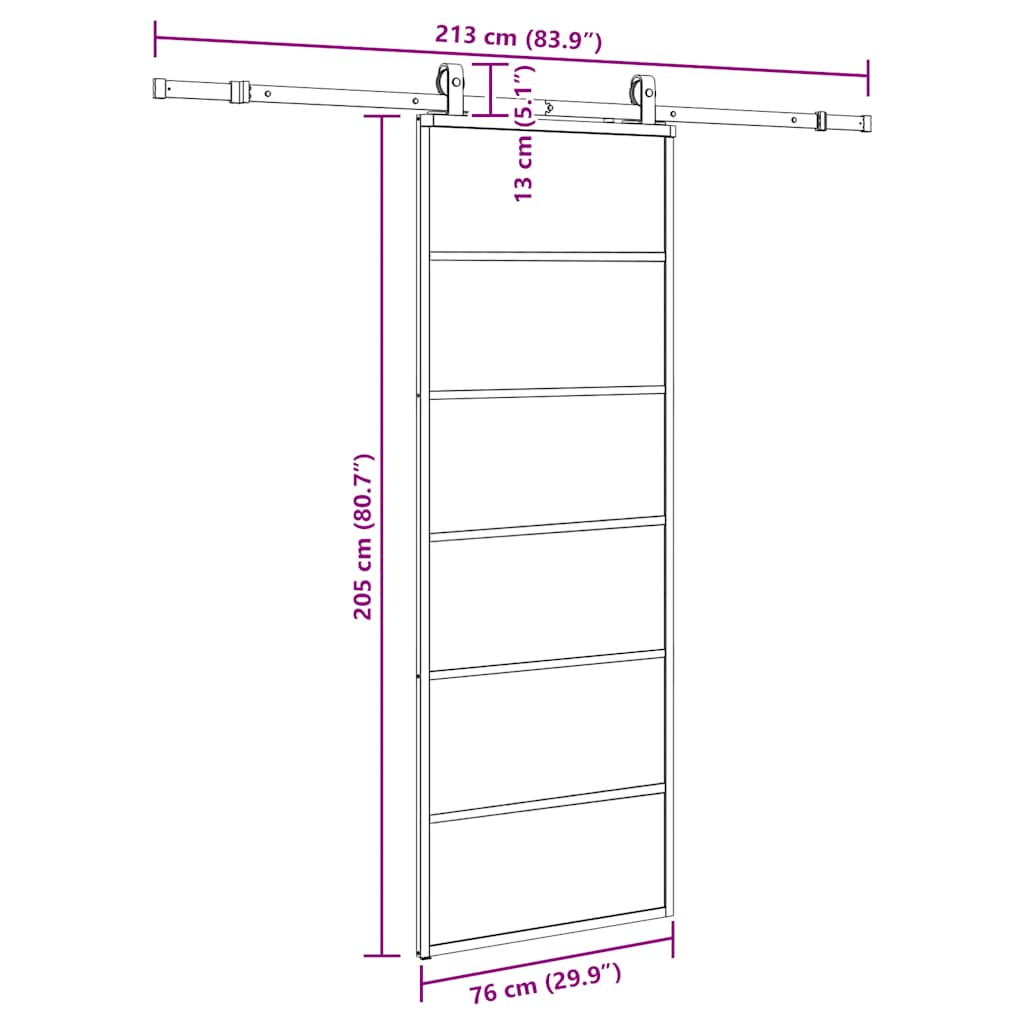 vidaXL Sliding Door with Hardware Set Black 76x205 cm ESG Glass