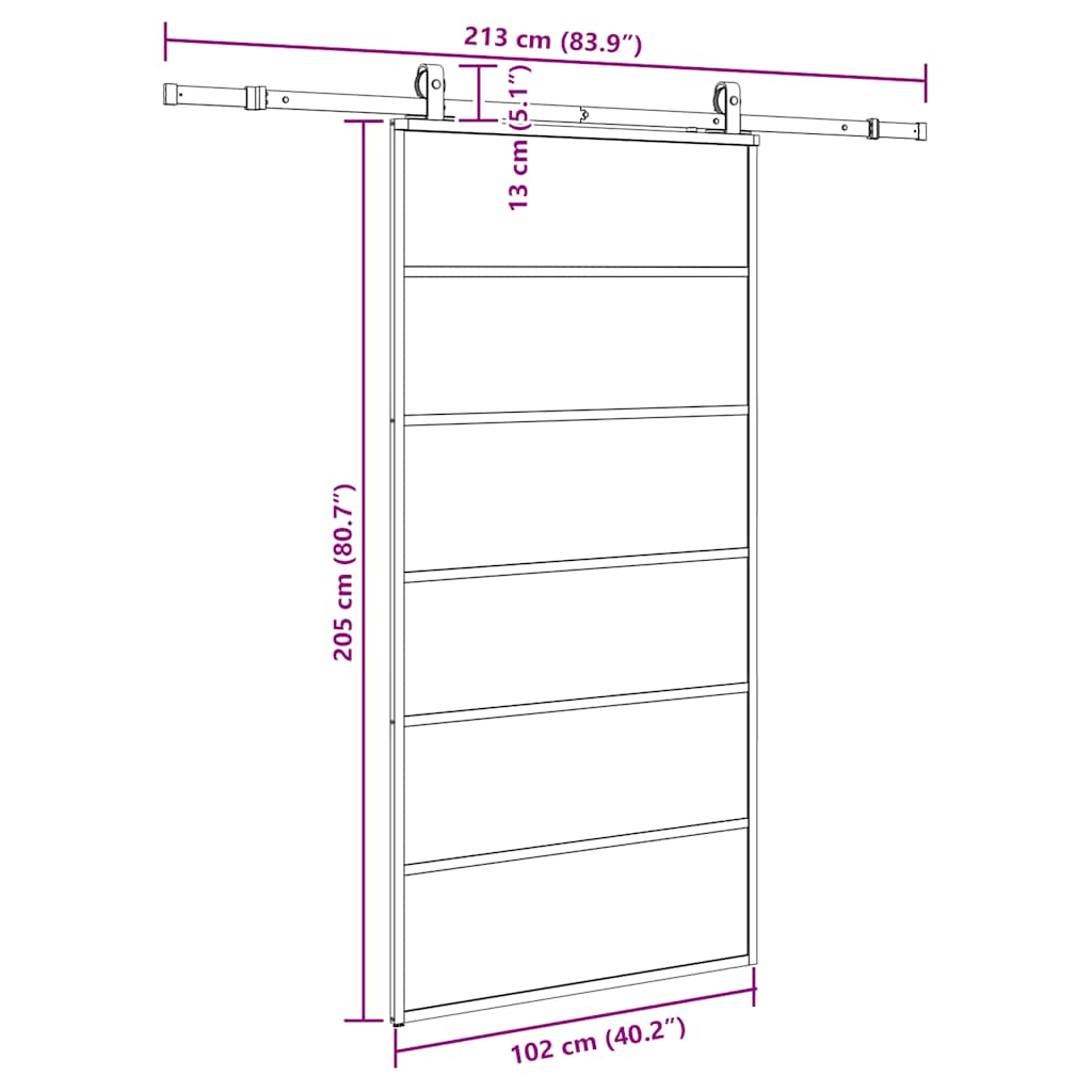 vidaXL Sliding Door with Hardware Set Black 102x205 cm ESG Glass