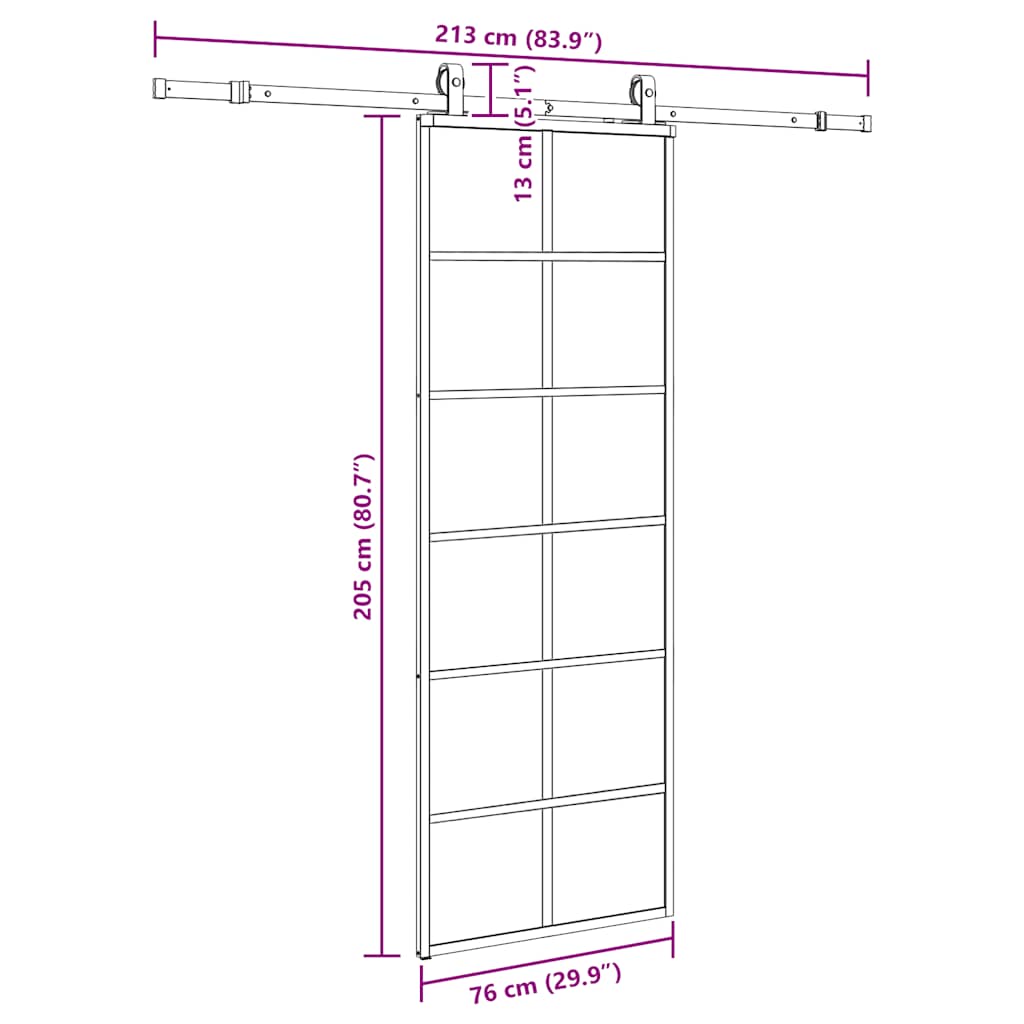 vidaXL Sliding Door with Hardware Set Black 76x205 cm ESG Glass