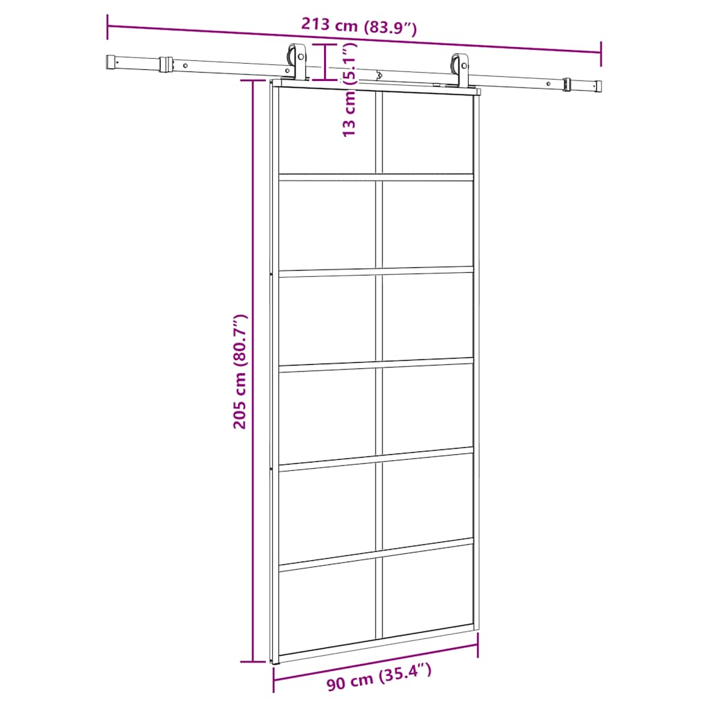 vidaXL Sliding Door with Hardware Set Black 90x205 cm ESG Glass