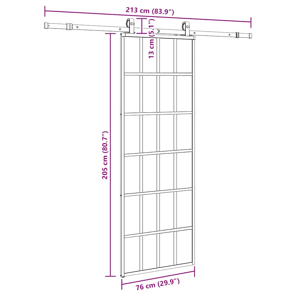 vidaXL Sliding Door with Hardware Set Black 76x205 cm ESG Glass