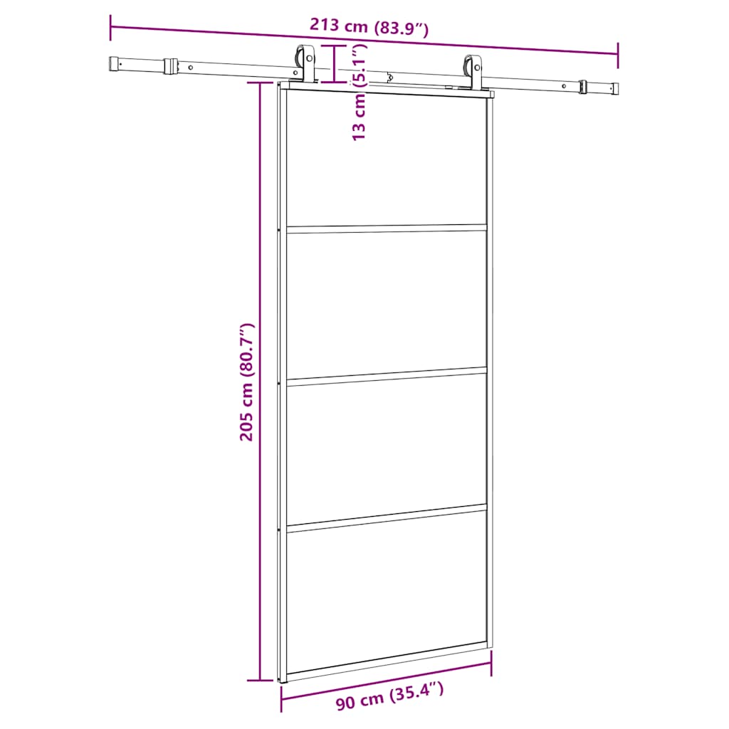 vidaXL Sliding Door with Hardware Set Black 90x205 cm ESG Glass