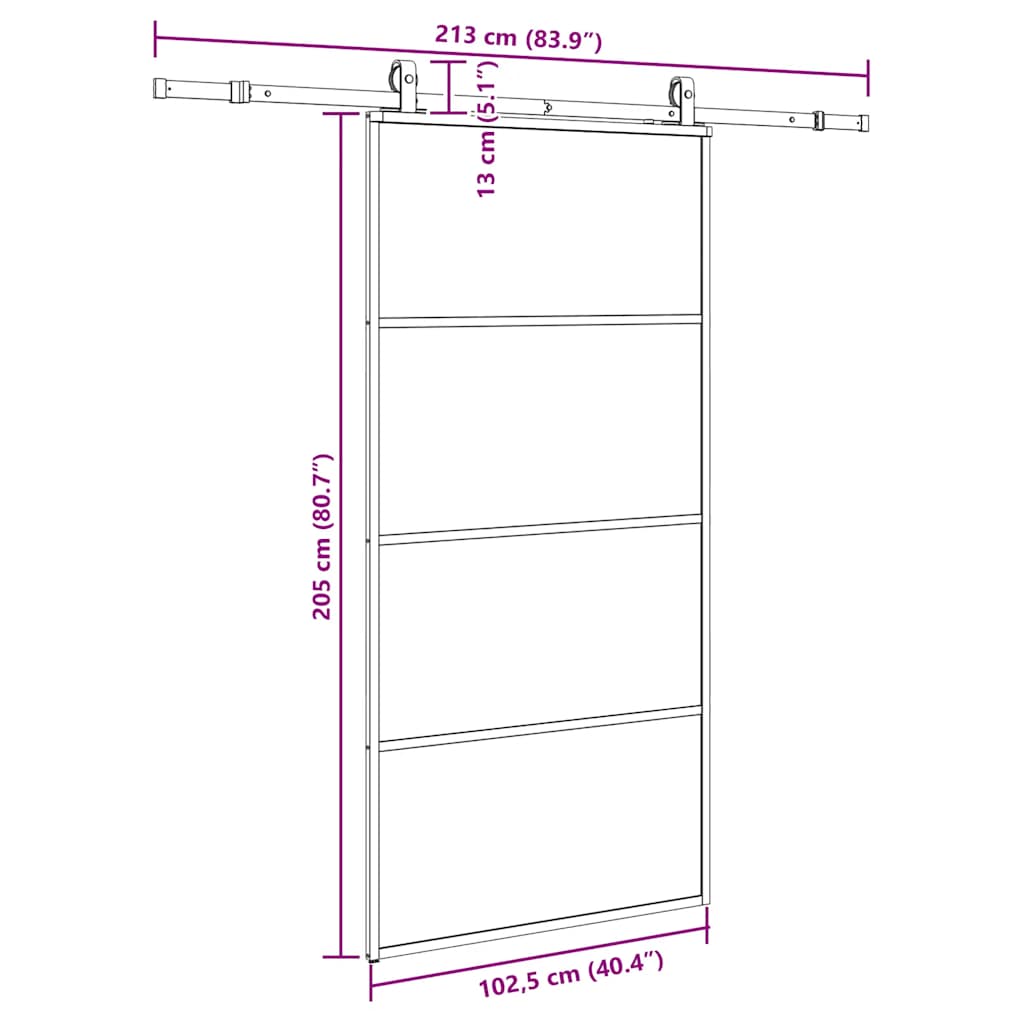 vidaXL Sliding Door with Hardware Set Black 102.5x205 cm ESG Glass