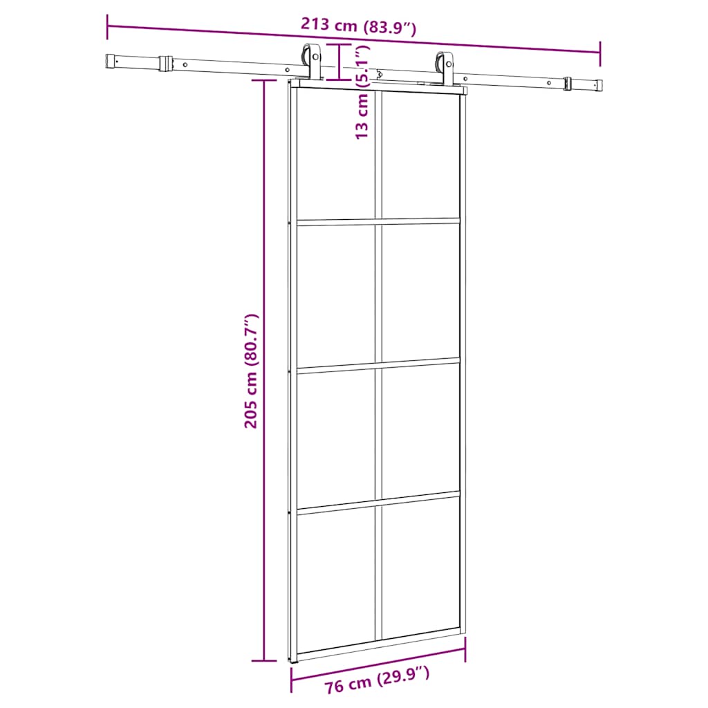 vidaXL Sliding Door with Hardware Set Black 76x205 cm ESG Glass