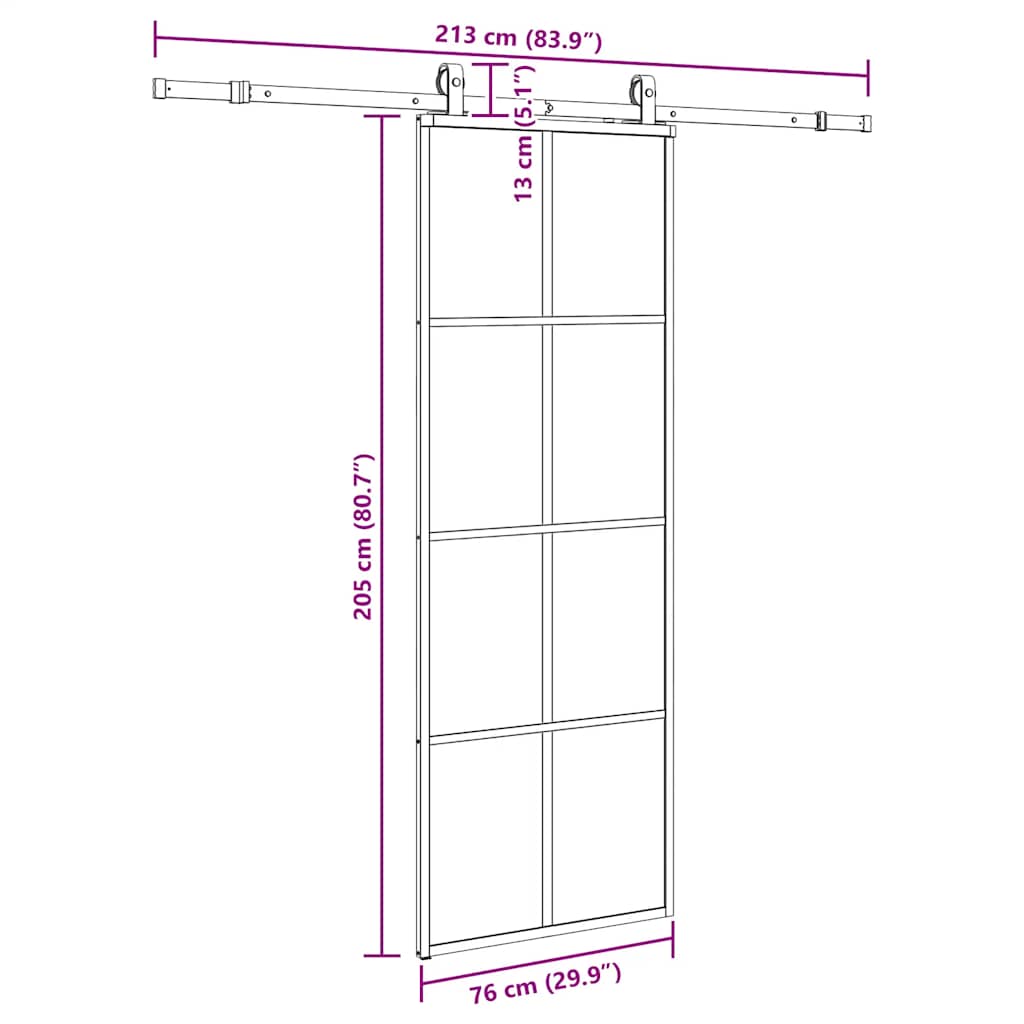 vidaXL Sliding Door with Hardware Set Black 76x205 cm ESG Glass