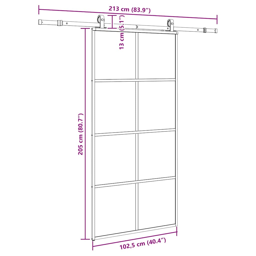 vidaXL Sliding Door with Hardware Set Black 102.5x205 cm ESG Glass