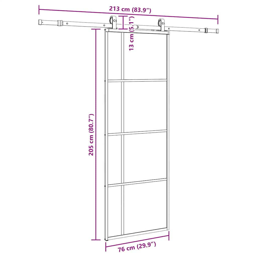 vidaXL Sliding Door with Hardware Set Black 76x205 cm ESG Glass