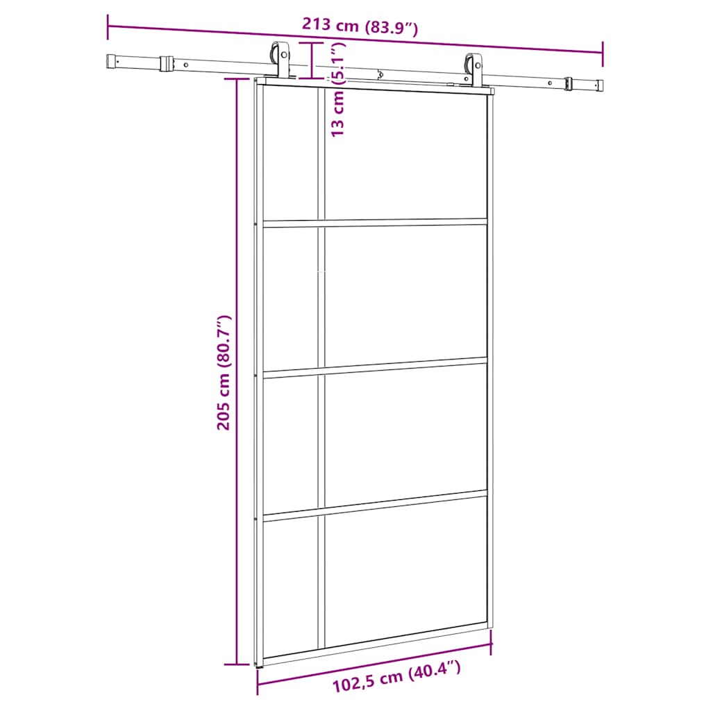 vidaXL Sliding Door with Hardware Set Black 102,5x205 cm ESG Glass