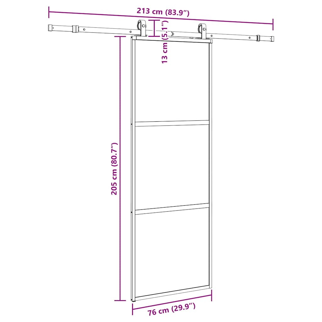 vidaXL Sliding Door with Hardware Set Black 76x205 cm Tempered Glass