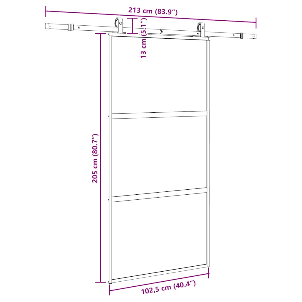 vidaXL Sliding Door with Hardware Set Black 102.5x205 cm Tempered Glass