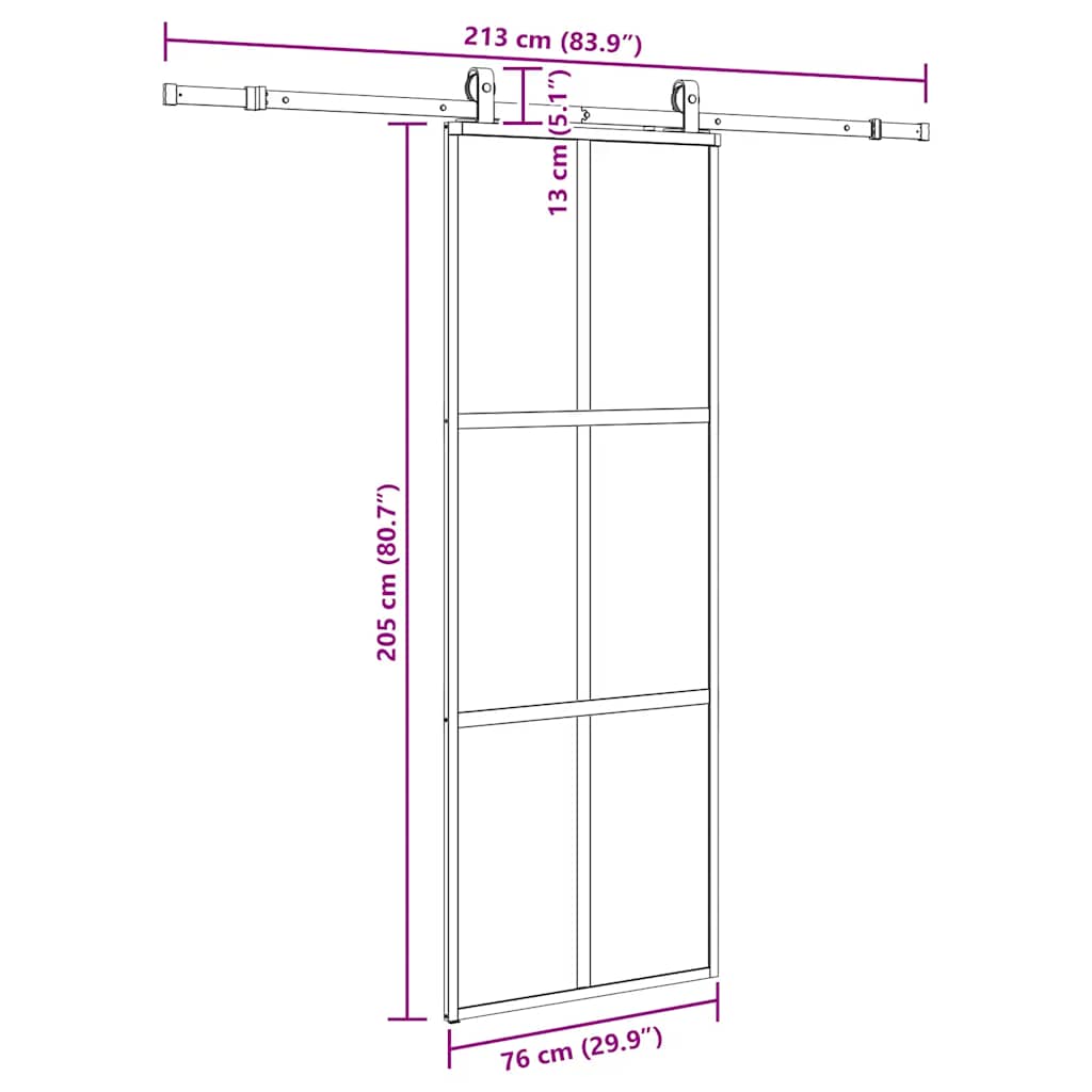 vidaXL Sliding Door with Hardware Set Black 76x205 cm Tempered Glass
