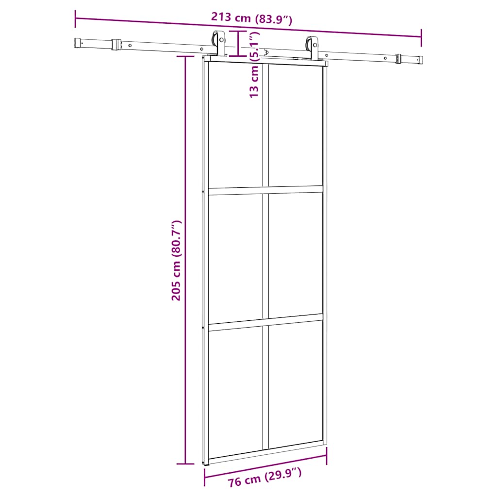 vidaXL Sliding Door with Hardware Set Black 76x205 cm Tempered Glass