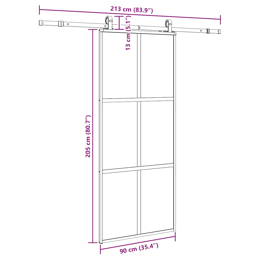 vidaXL Sliding Door with Hardware Set Black 90x205 cm Tempered Glass