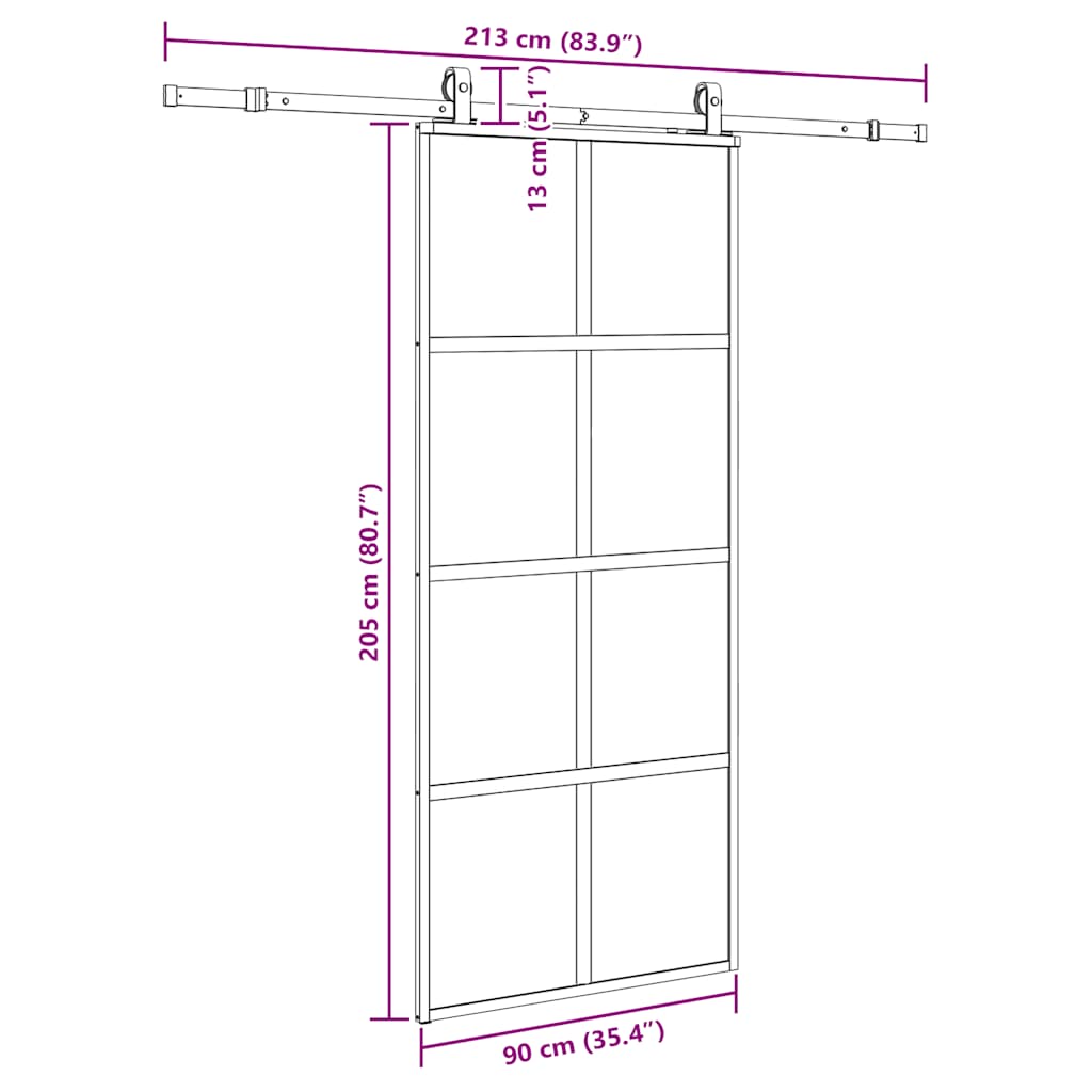 vidaXL Sliding Door with Hardware Set Black 90x205 cm Tempered Glass