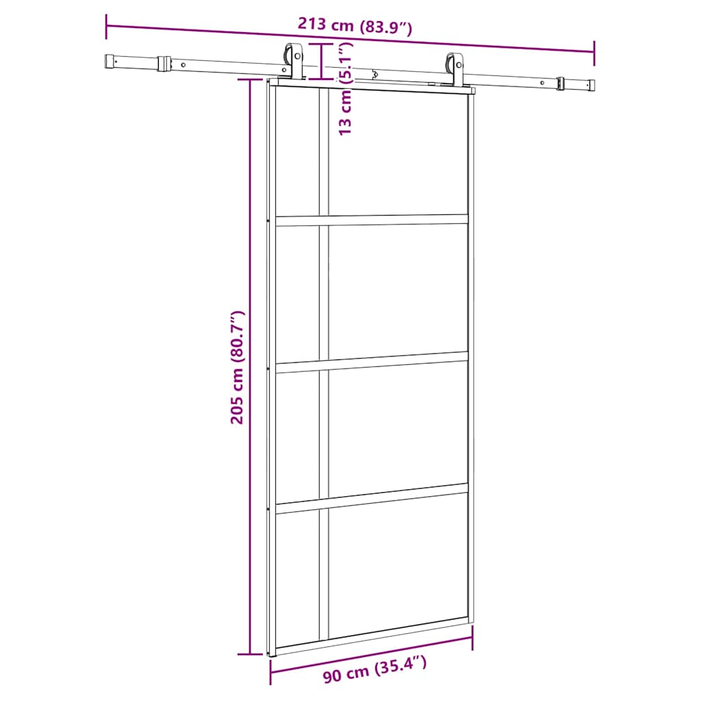 vidaXL Sliding Door with Hardware Set Black 90x205 cm Tempered Glass