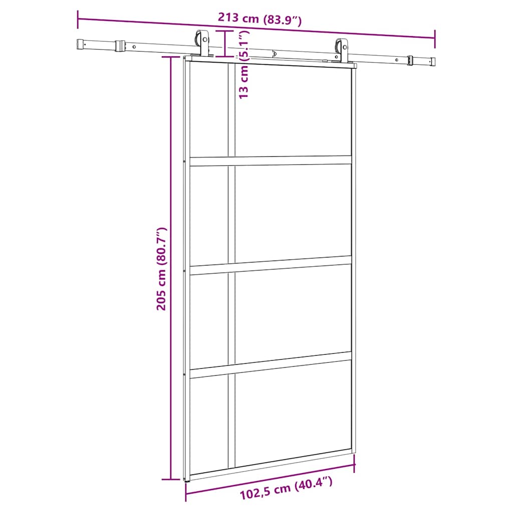 vidaXL Sliding Door with Hardware Set Black 102.5x205 cm Tempered Glass