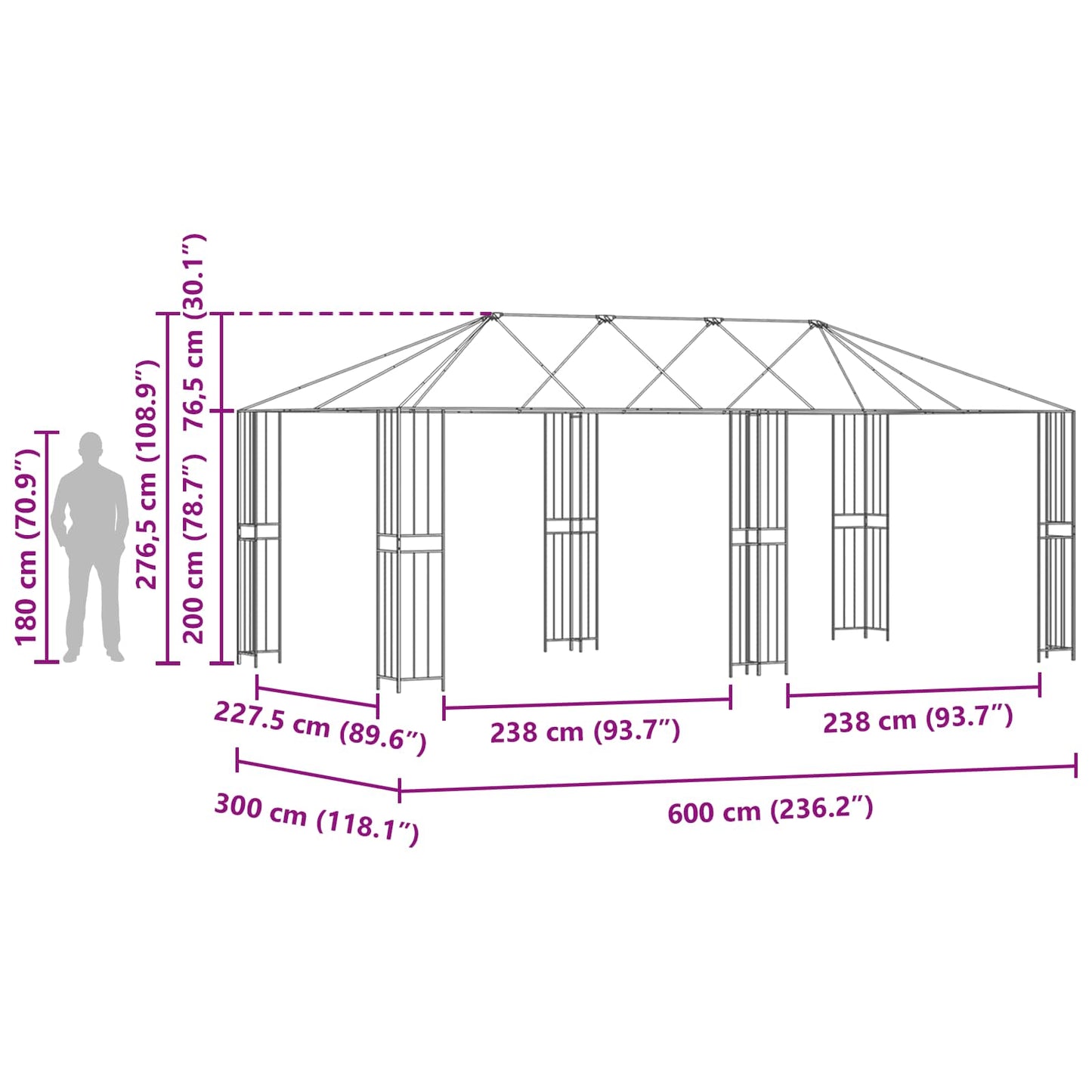 vidaXL Gazebo Frame 6 x 3 m Black Steel