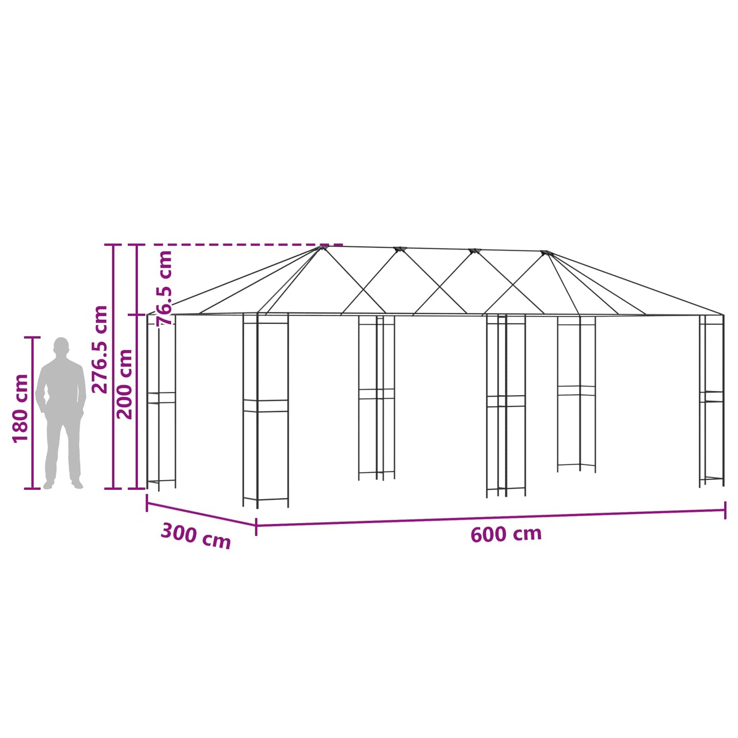 vidaXL Gazebo Frame 6 x 3 m Black Steel
