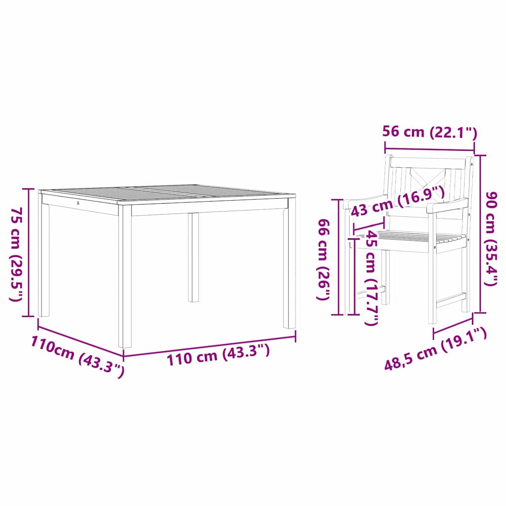 vidaXL Garden Dining Set 5 pcs Brown Solid Acacia wood