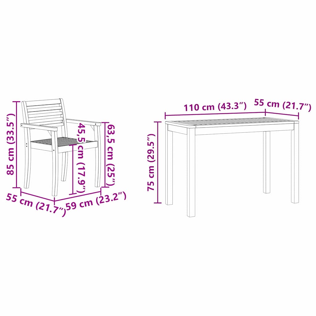 vidaXL Garden Dining Set 3 pcs Brown Solid Acacia Wood