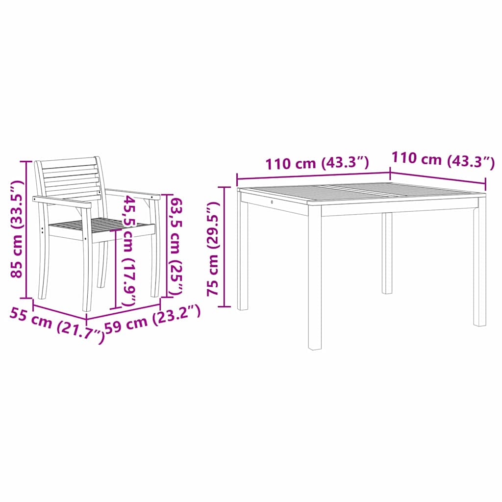 vidaXL Garden Dining Set 3 pcs Brown Solid Acacia Wood
