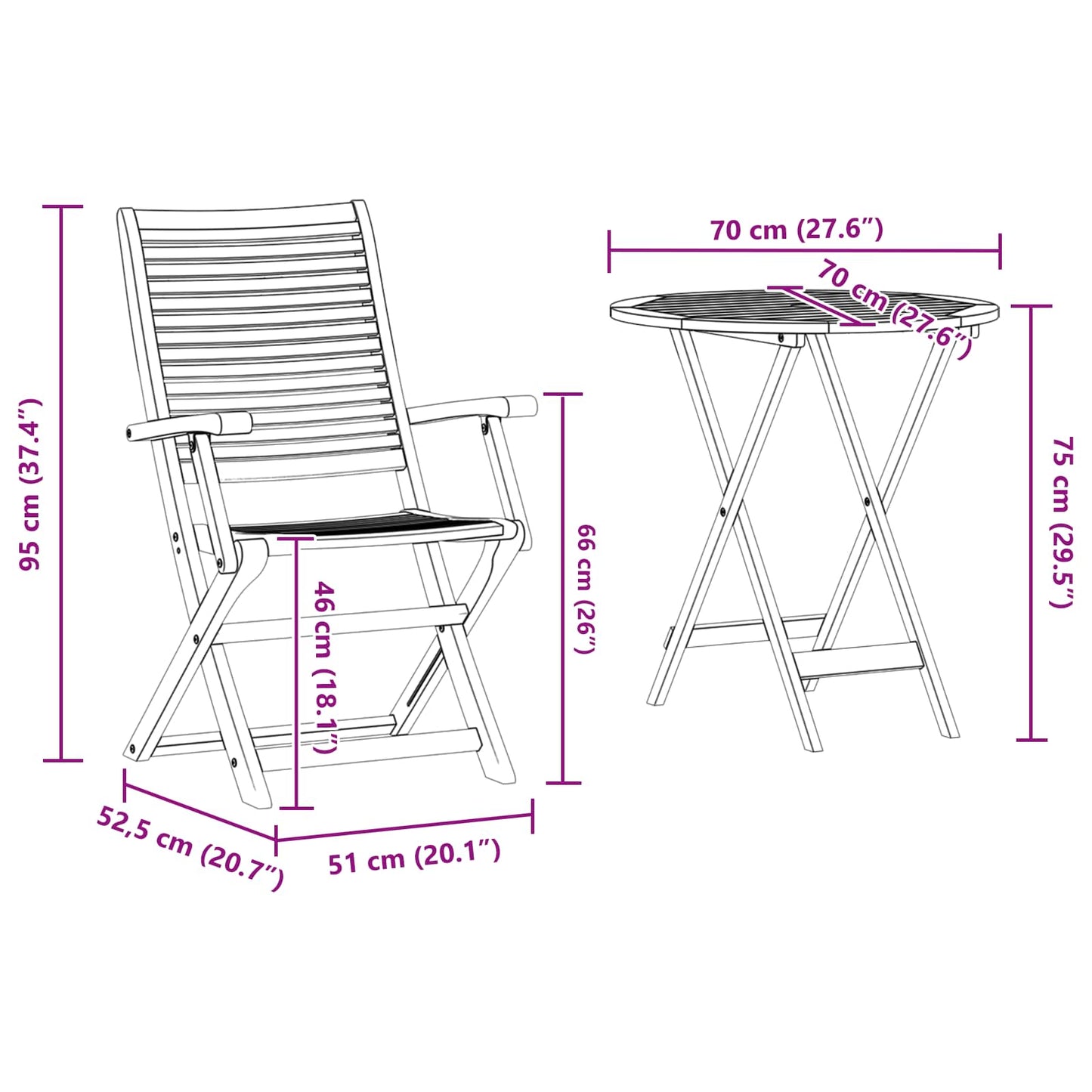 vidaXL Folding Bistro Set Folding 3 pcs Brown Solid Acacia Wood