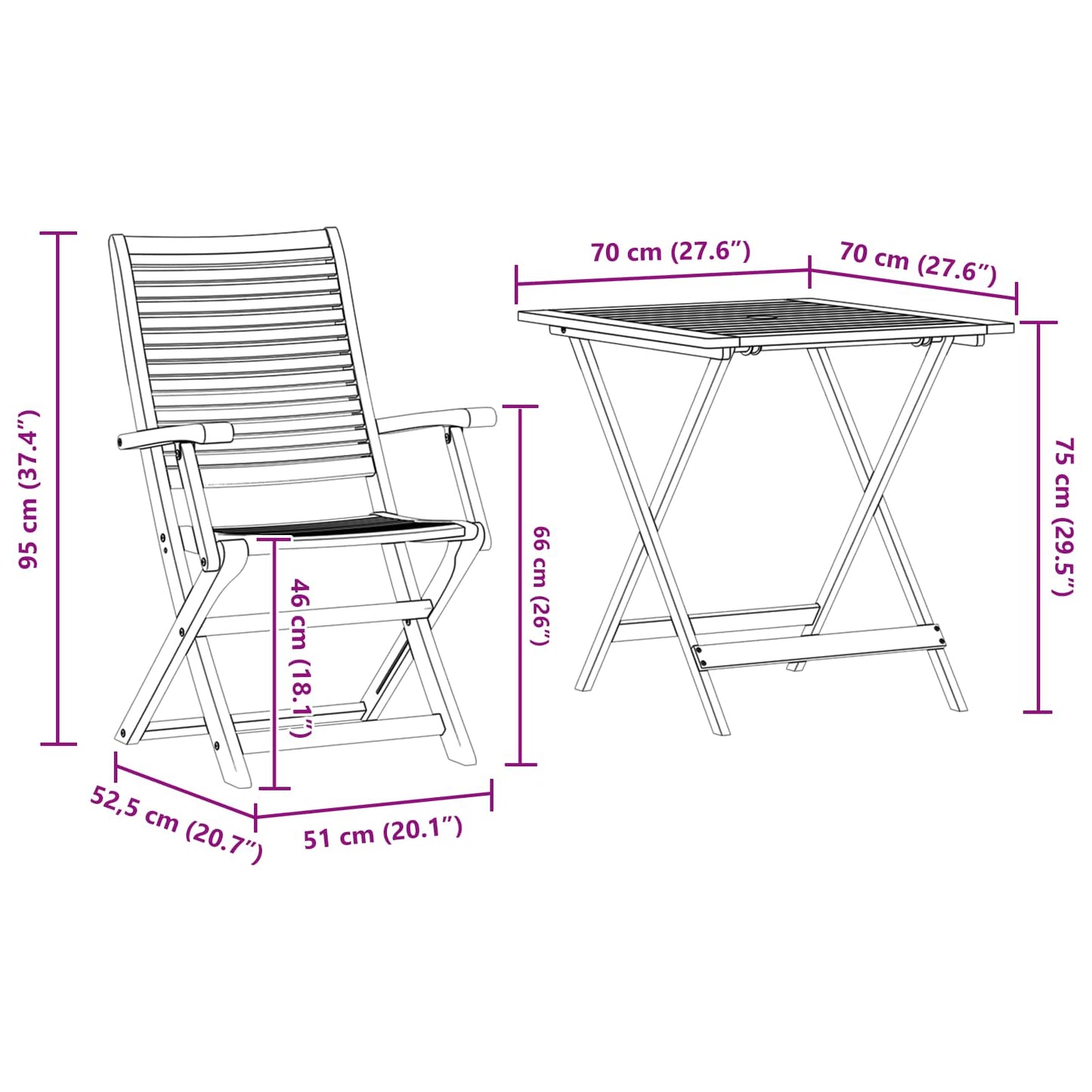 vidaXL Folding Bistro Set Folding 3 pcs Brown Solid Acacia Wood