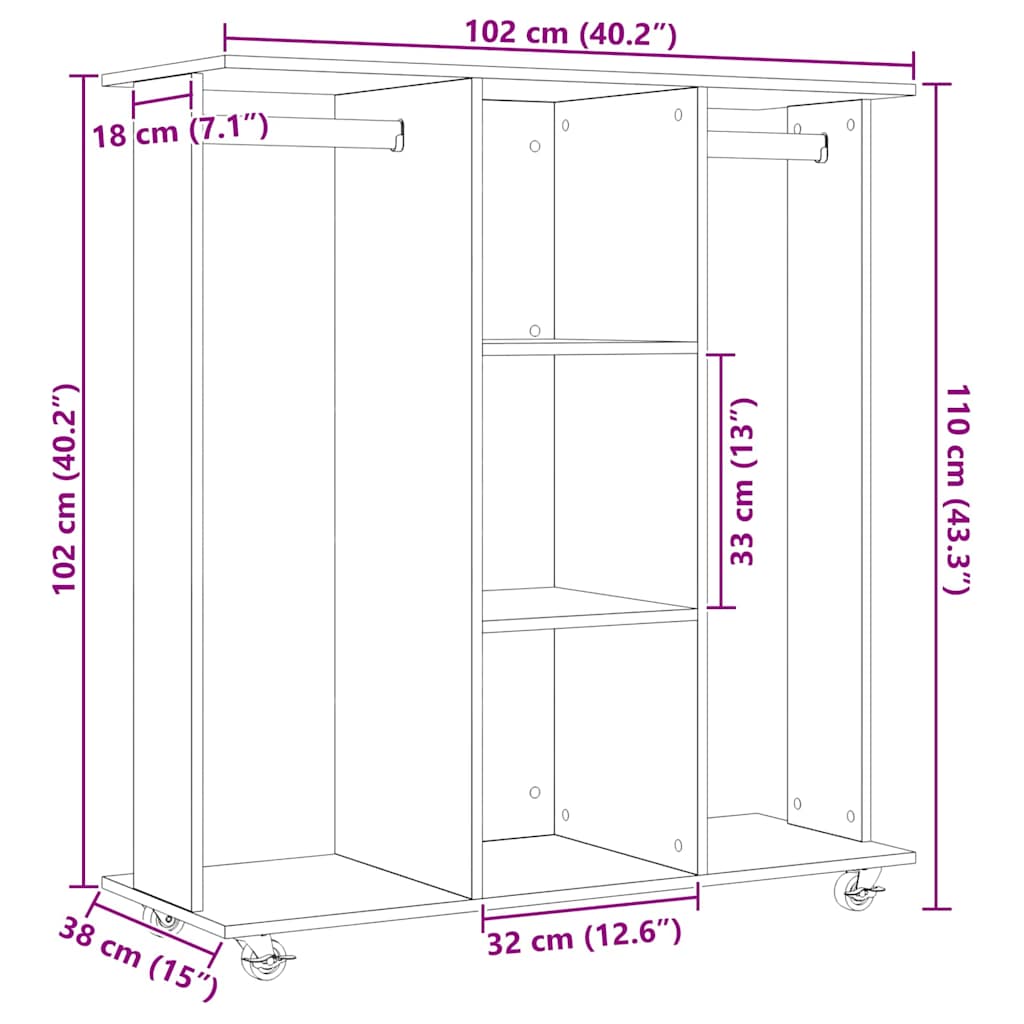 vidaXL Wardrobe with Shelf Black oak 102 x 38 x 110 cm Engineered wood