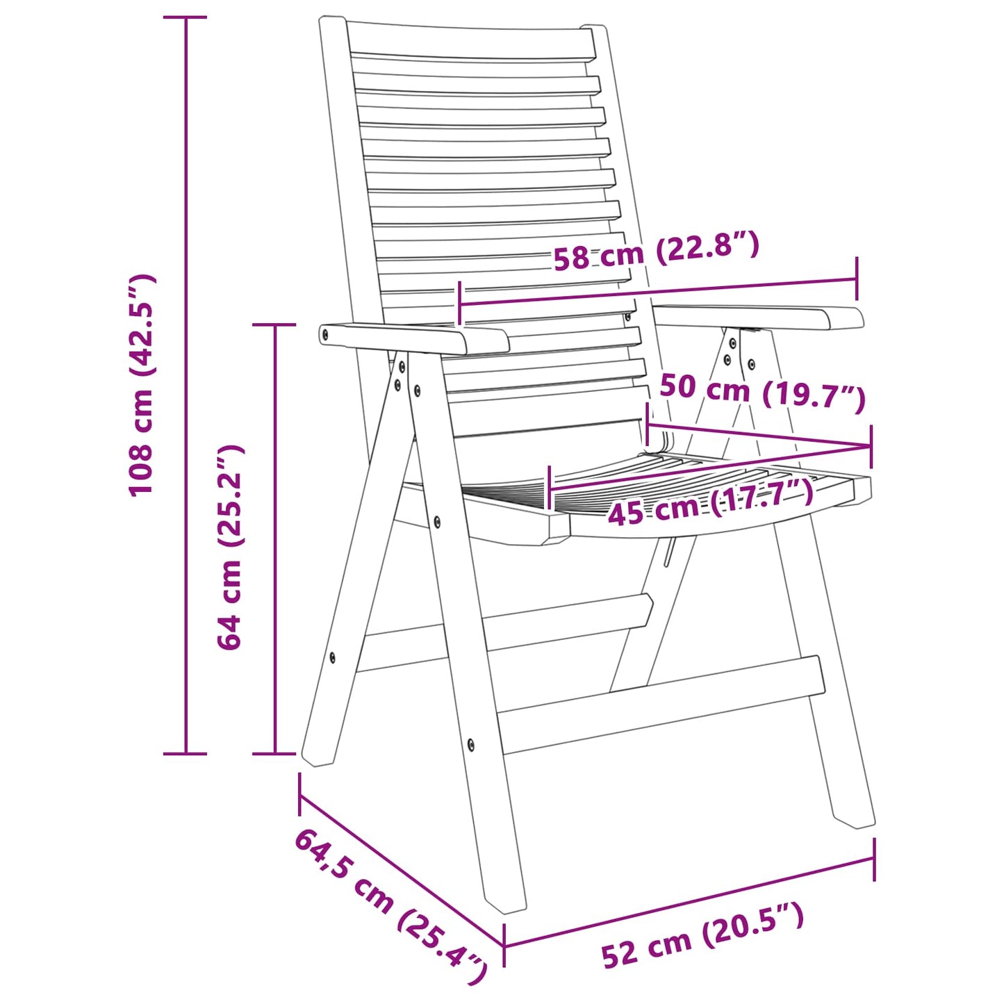 vidaXL Chair Folding 8 pcs Brown 64.5 x 52 x 108 cm Solid Teak Wood