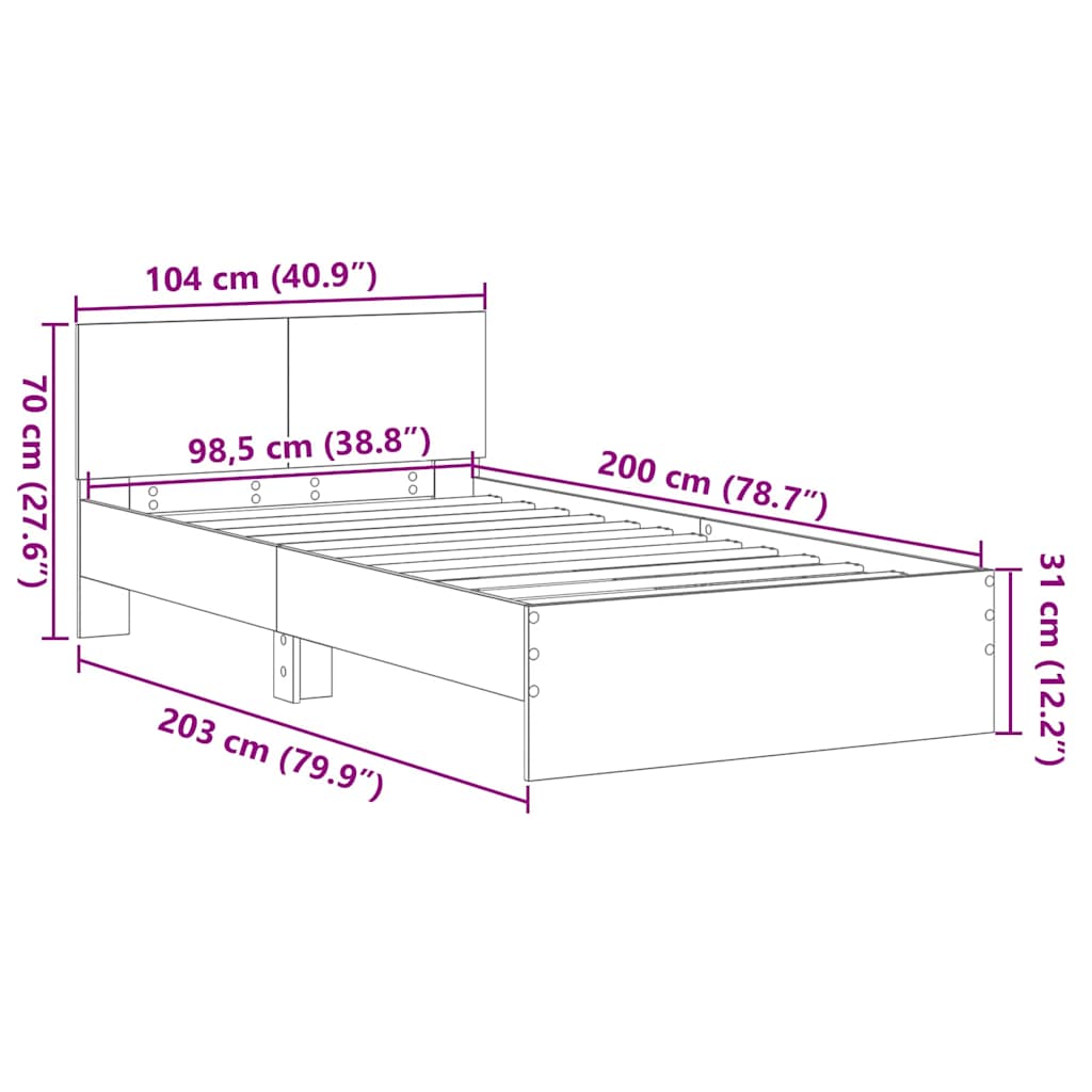 vidaXL Bed Frame Artisan Oak 203 x 104 x 70 cm Engineered Wood