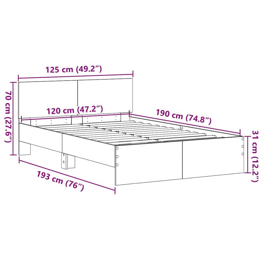 vidaXL Bed Frame with Headboard Black Oak 120 x 190 cm Engineered wood