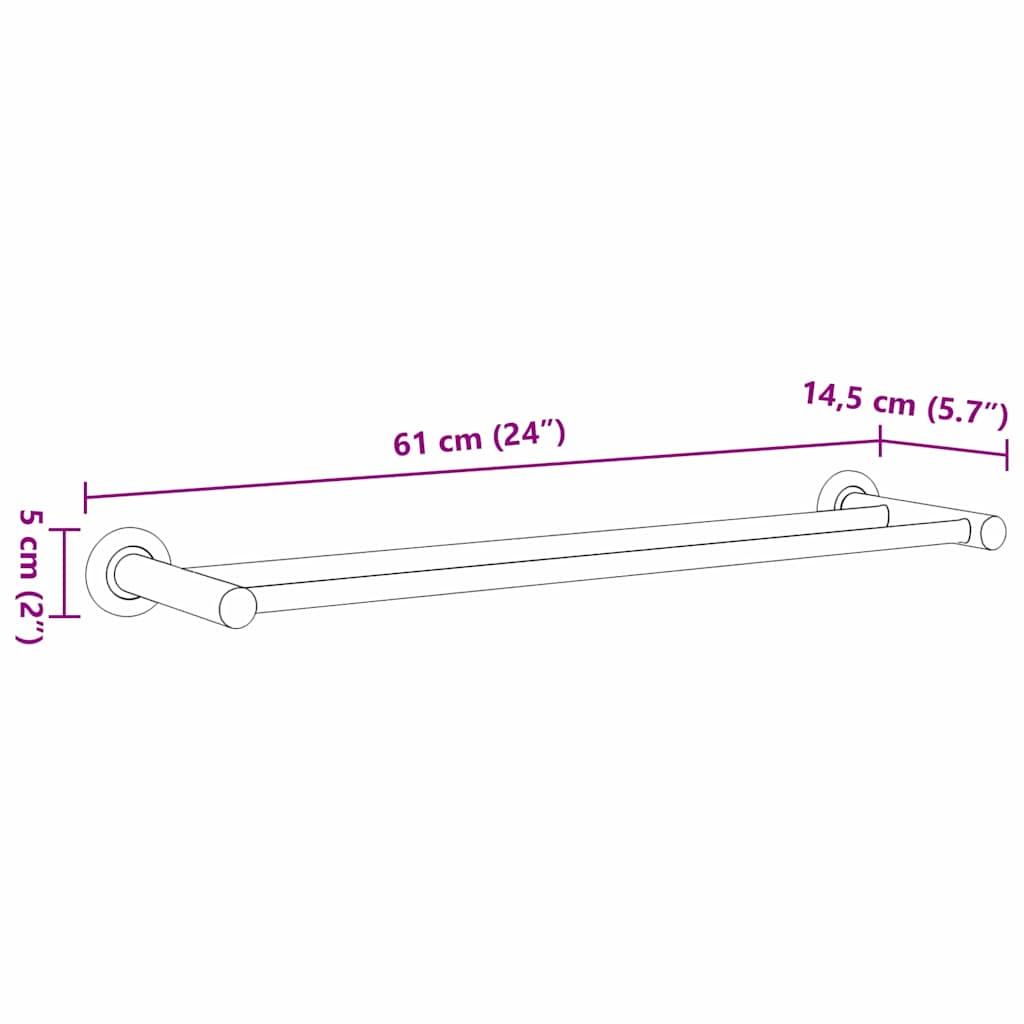 vidaXL Towel Rack Black 61 x 14.5 x 5 cm Stainless steel