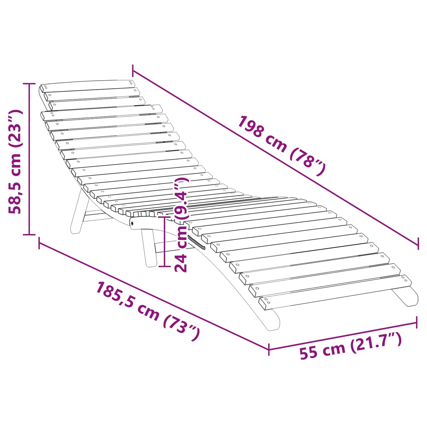 vidaXL Sun Lounger Brown 198 x 55 x 58.5 cm Solid Teak Wood