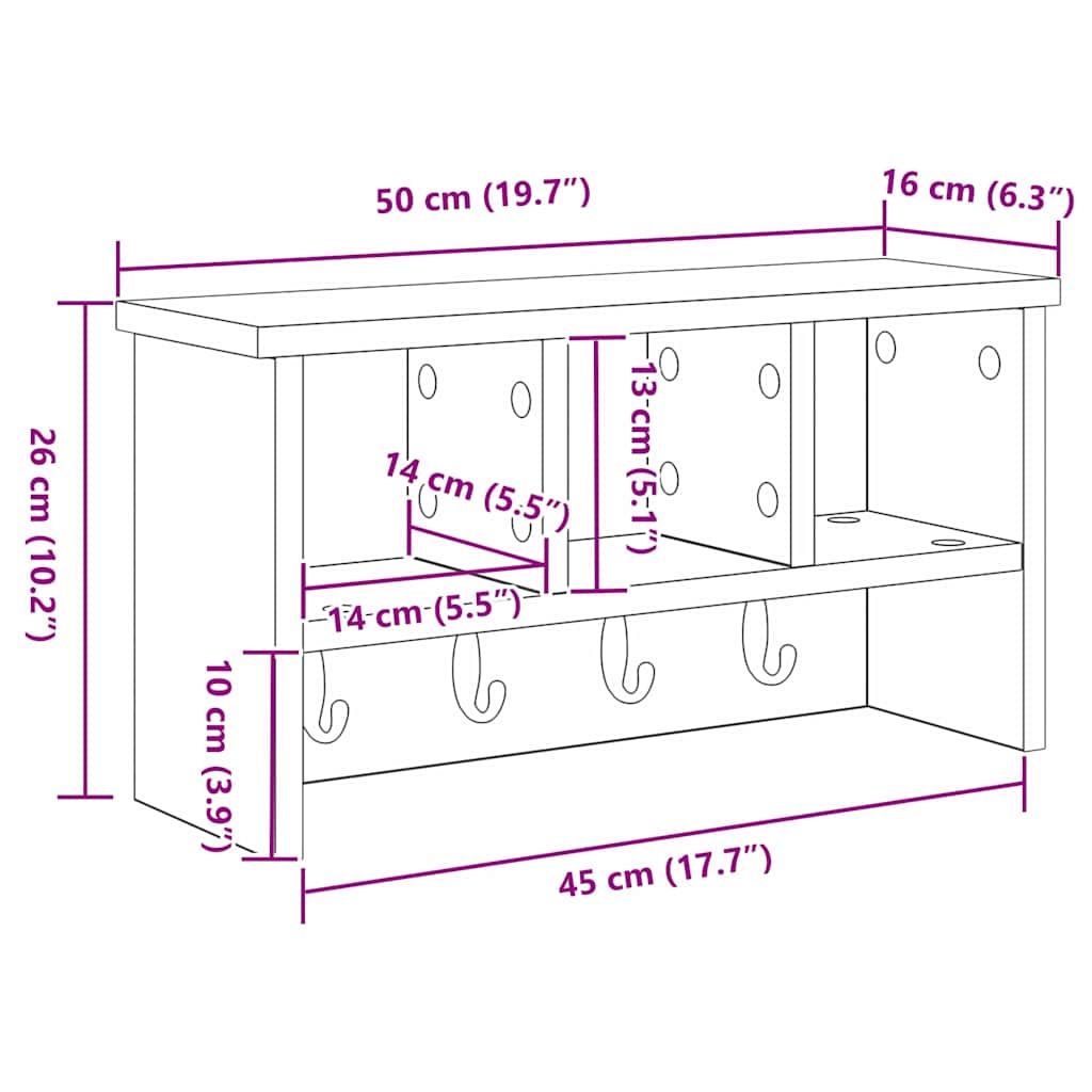 vidaXL Wall-Mounted Coat Rack with Shelf Black Oak 50 x 16 x 26 cm