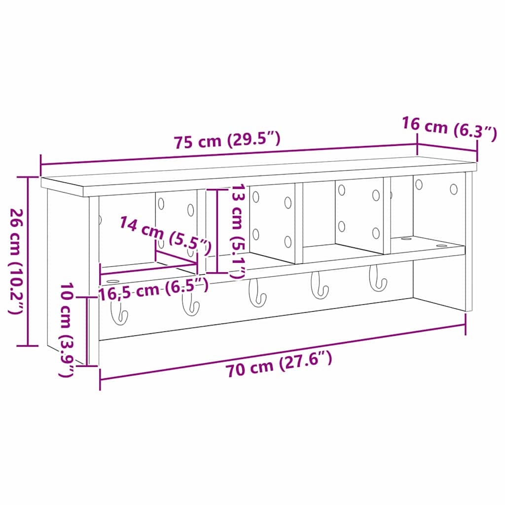 vidaXL Wall-Mounted Coat Rack Wall-Mounted Concrete Grey