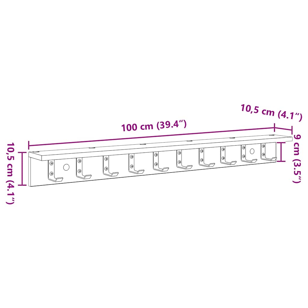 vidaXL Wall-Mounted Coat Rack Old Wood 100 x 10.5 x 10.5 cm
