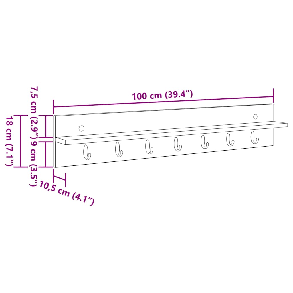 vidaXL Wall-Mounted Coat Rack Wall-Mounted Concrete Grey