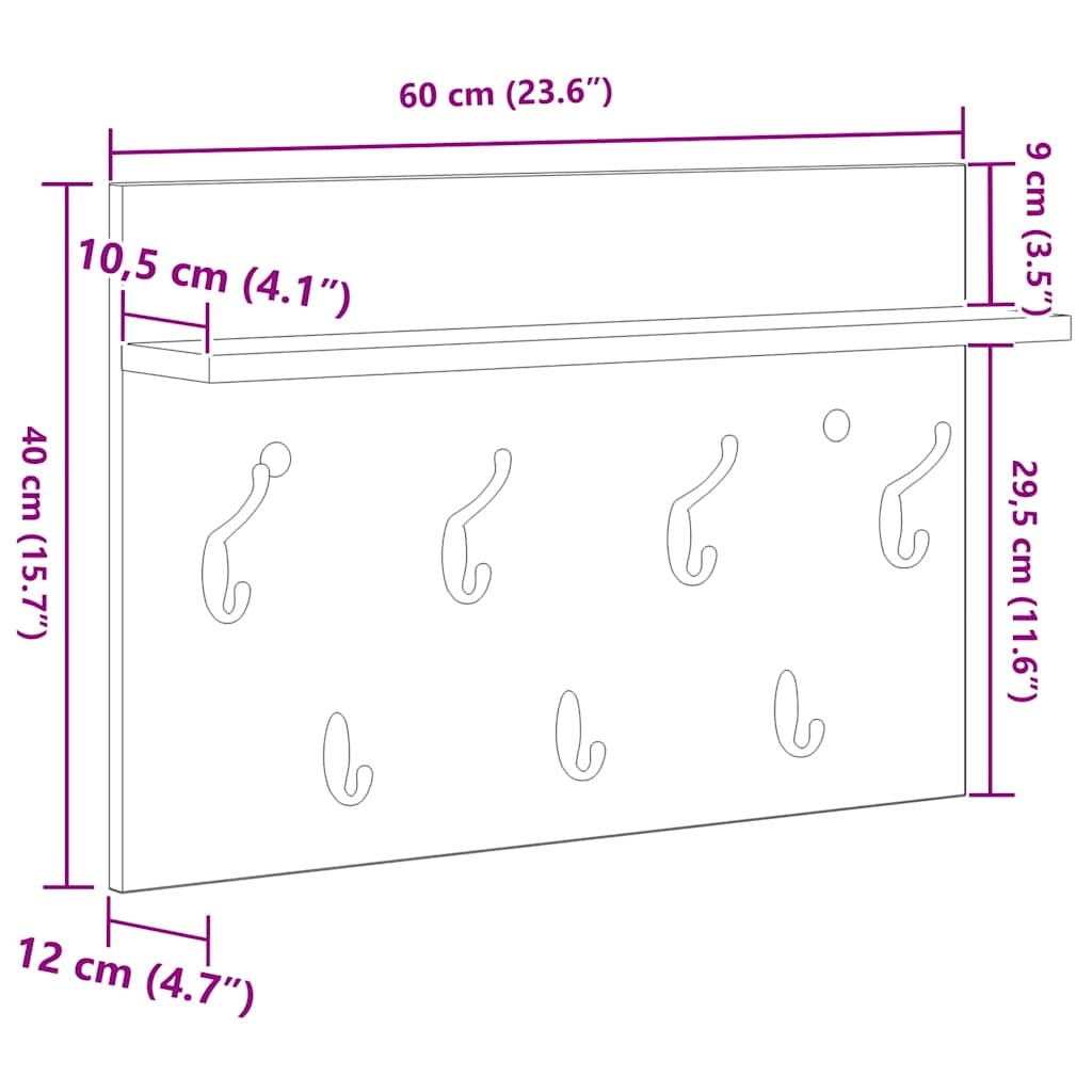 vidaXL Wall-Mounted Coat Rack with Shelf Sonoma Oak 60 x 40 x 12 cm