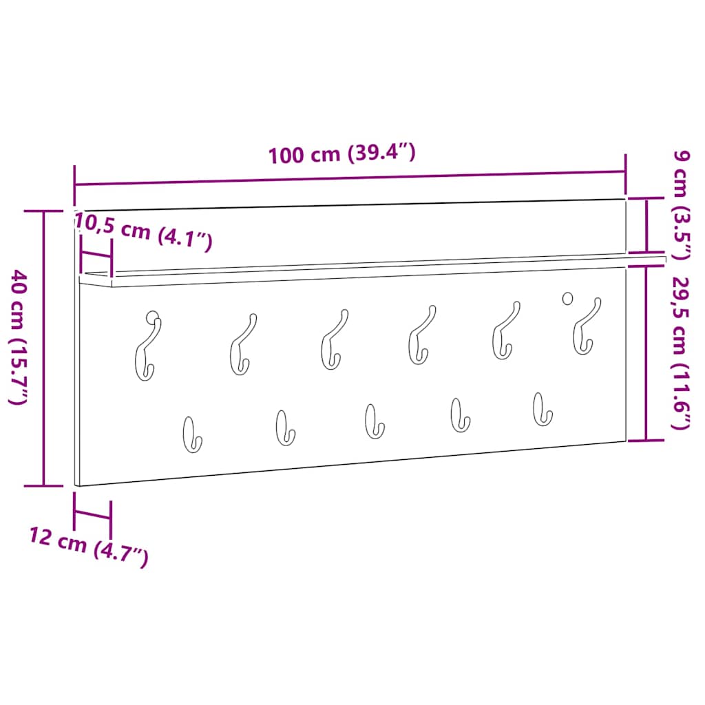 vidaXL Wall-Mounted Coat Rack Wall-Mounted Grey Sonoma Engineered wood