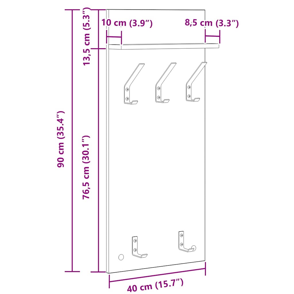 vidaXL Wall-Mounted Coat Rack with Shelf Smoked Oak 40 x 10 x 90 cm