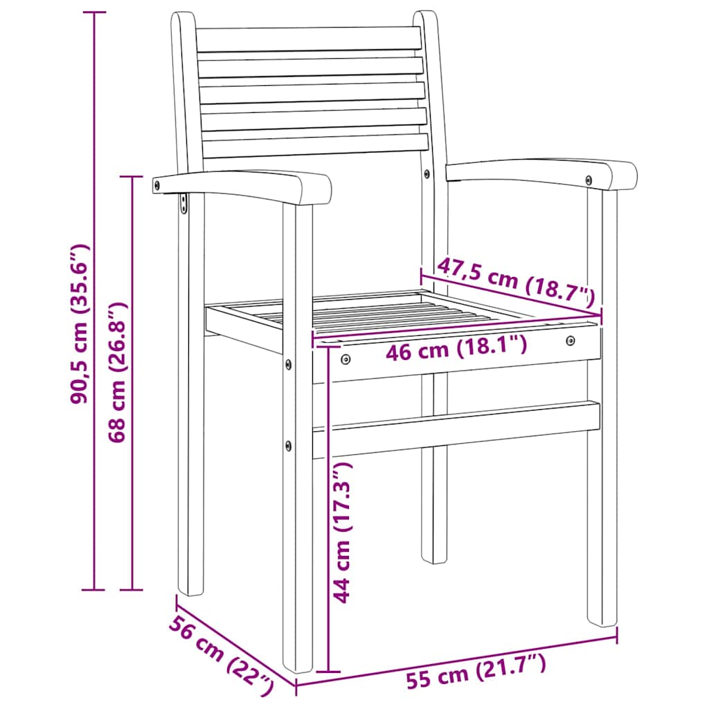 vidaXL Chair 8 pcs Brown 56 x 55 x 90.5 cm Solid Teak Wood