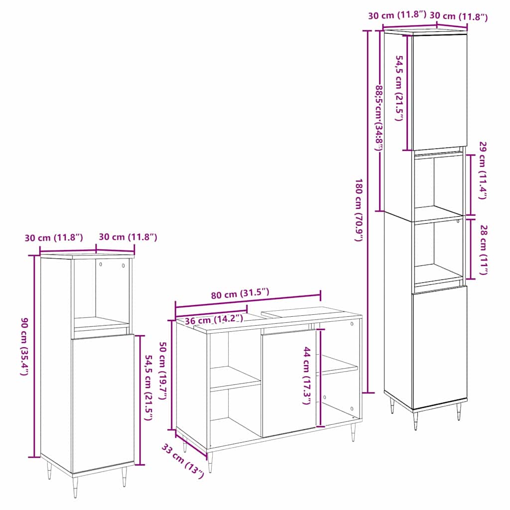 vidaXL Bathroom Furniture Set 3 pcs Artisan Oak Engineered Wood