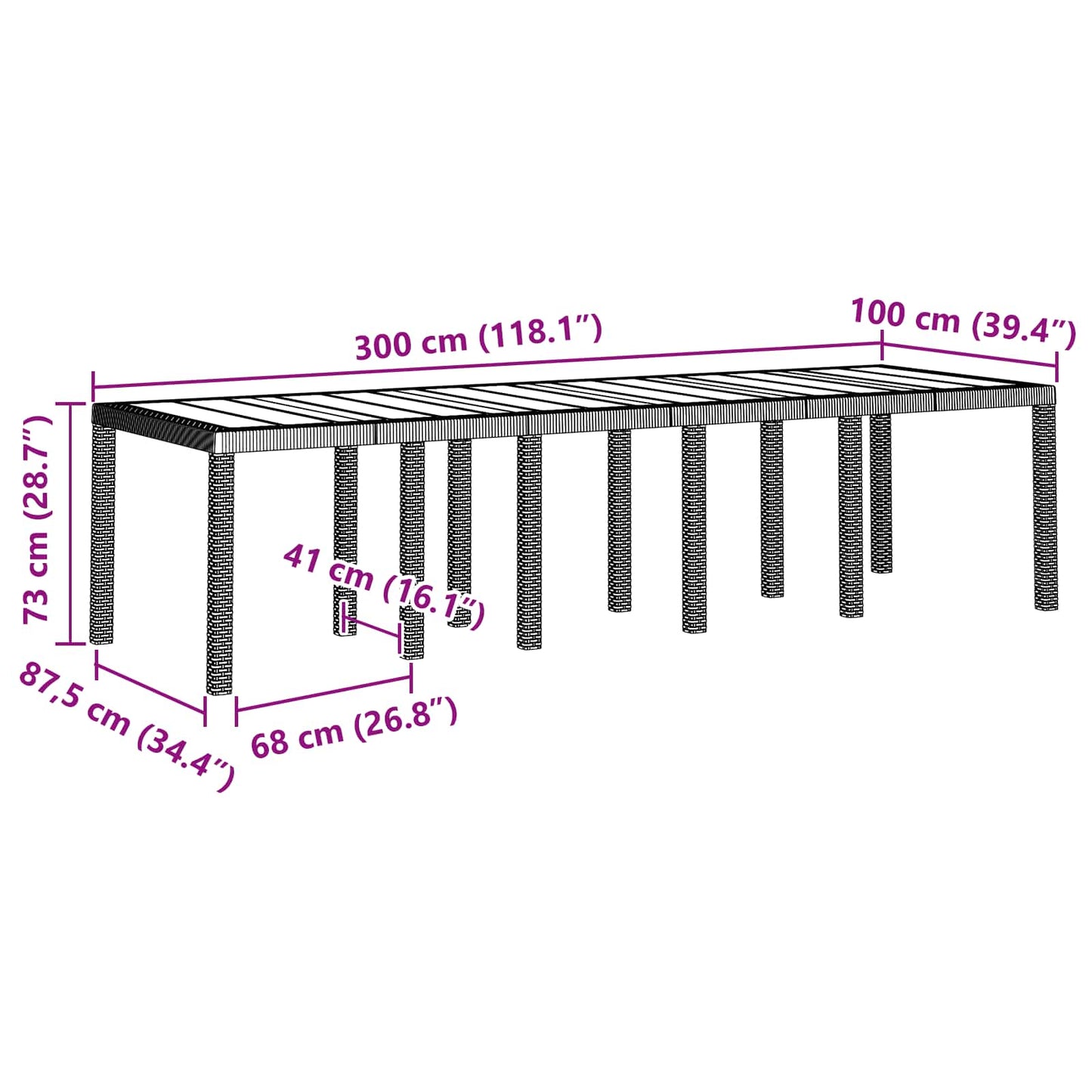 vidaXL Garden Table Anthracite 300 x 100 x 73 cm Poly Rattan