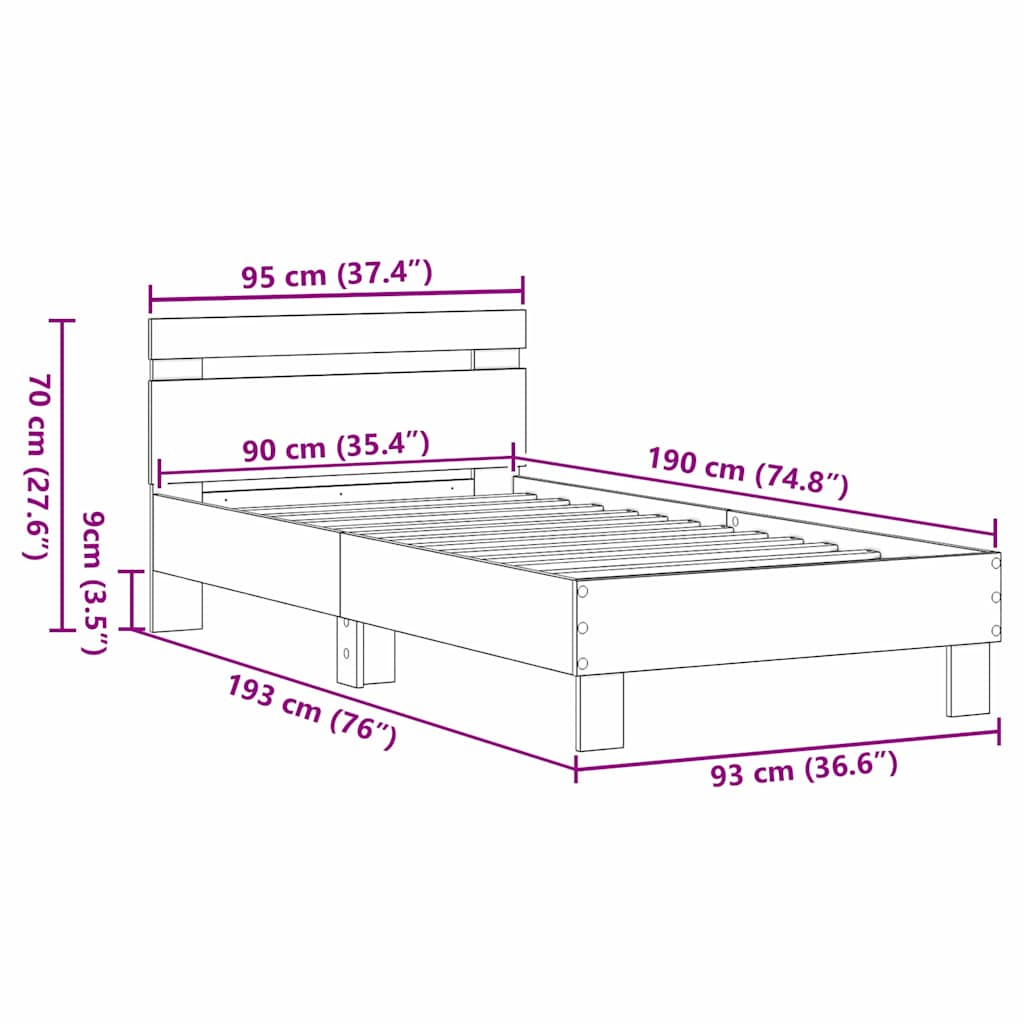 vidaXL Bed Frame Old Wood 193 x 95 x 88 cm Engineered Wood